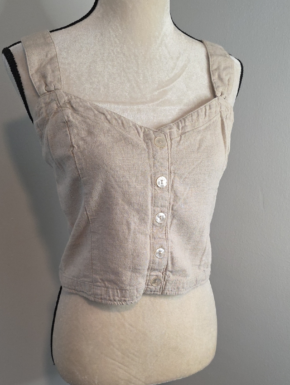Abercrombie & Fitch Linen Blend Crop Top / Beige / Large